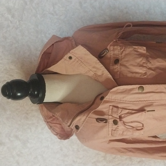 41 Hawthorn Pink Utility Jacket 100% Cotton Zip Snap Closure Pockets Hood Size S - Picture 2 of 8